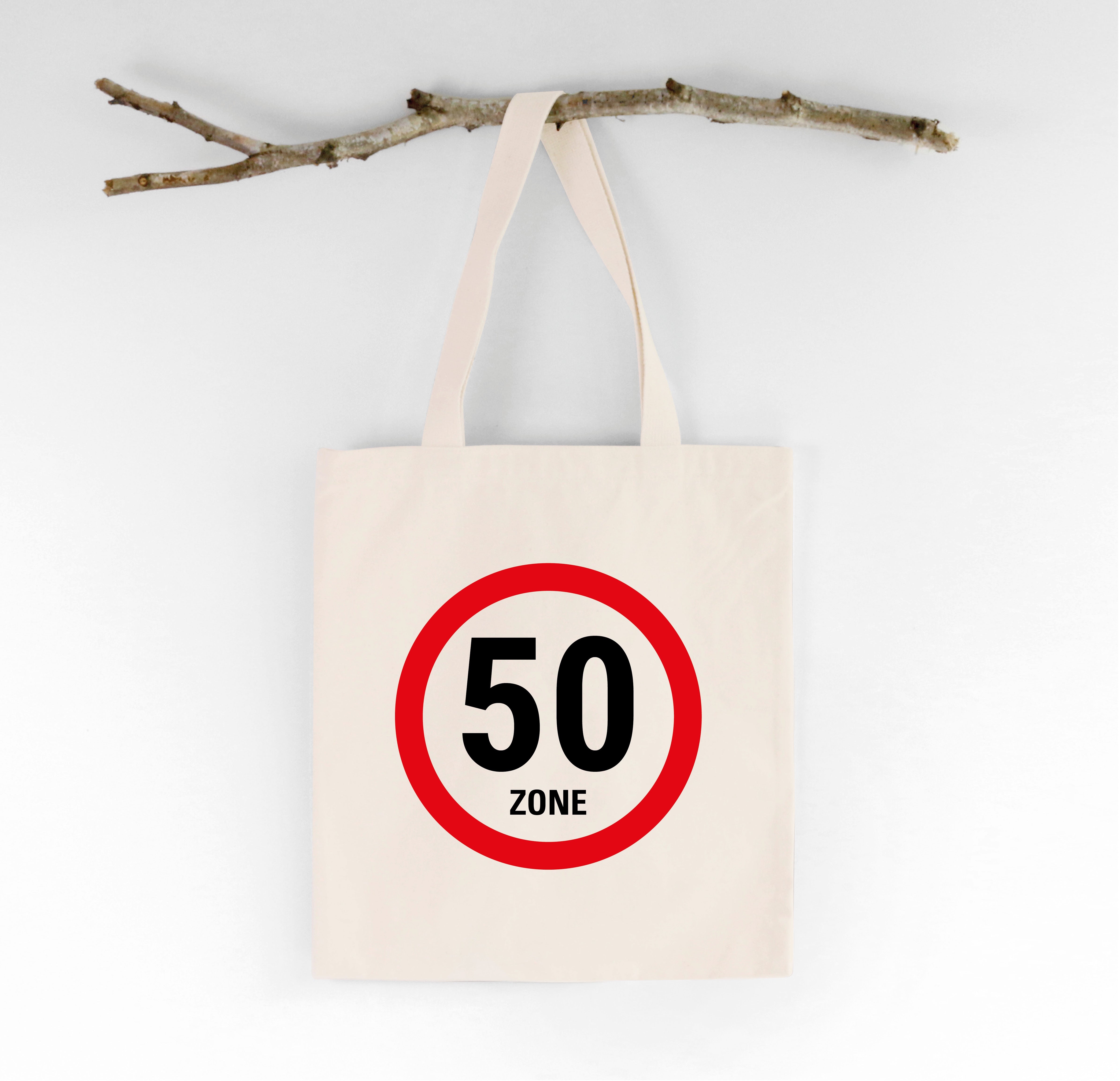 Bio-Stoffbeutel „Zone 50“ | Lustige Geschenkidee zum 50. Geburtstag